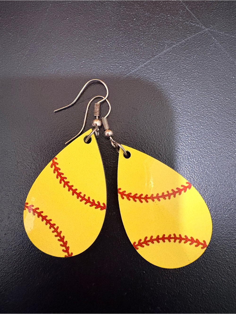 Yellow Softball Teardrop Earrings